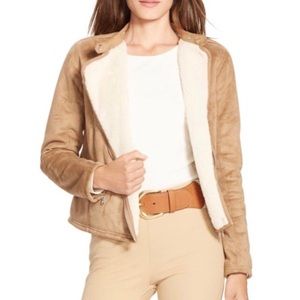 Lauren Ralph Lauren Suede Sherpa Moto Jacket - L